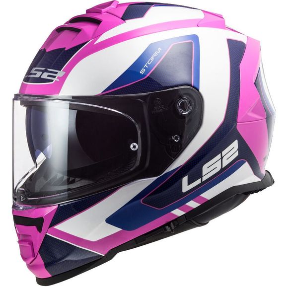 casco moto mujer ls2 ff800-storm-techy blanco azul rosa